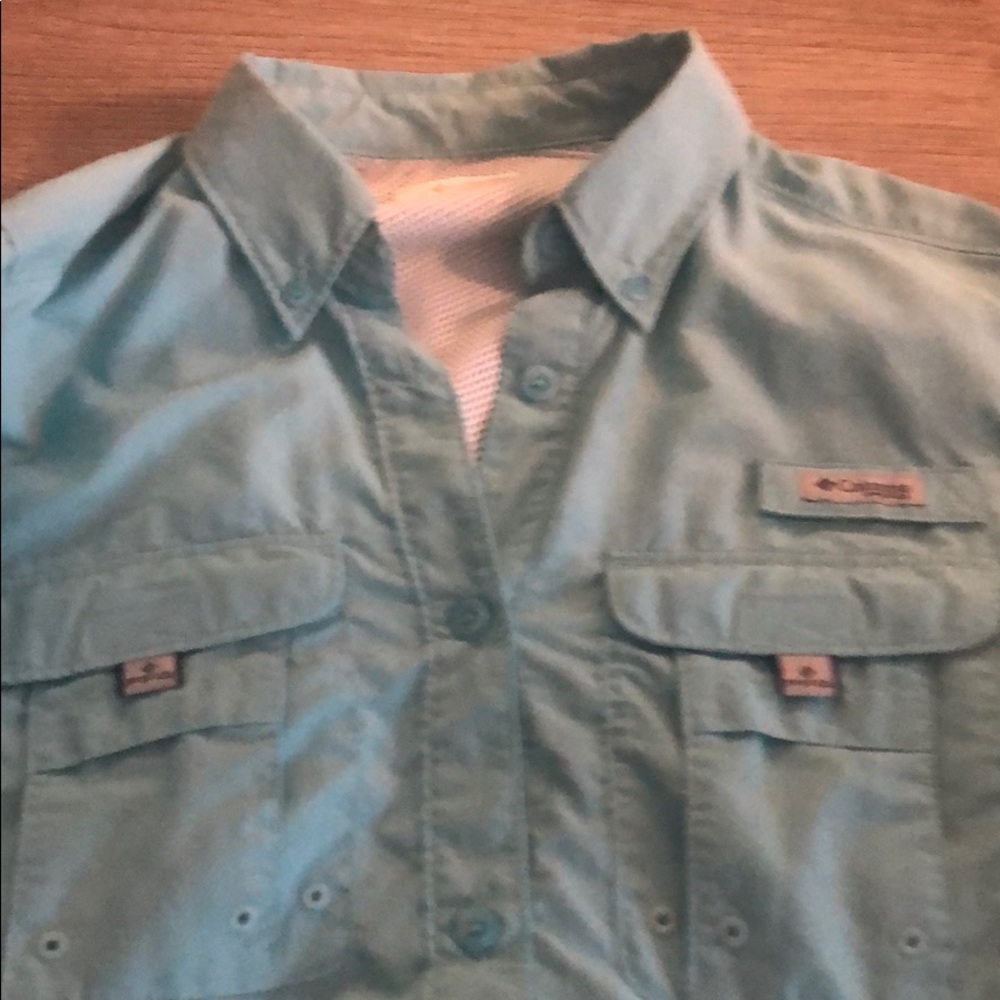 Teal blue-Long Sleeve Columbia Button up